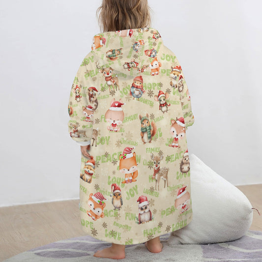 One-Size Blanket Hoodie for Tots, Featuring Woodland Friends Celebrating Christmas