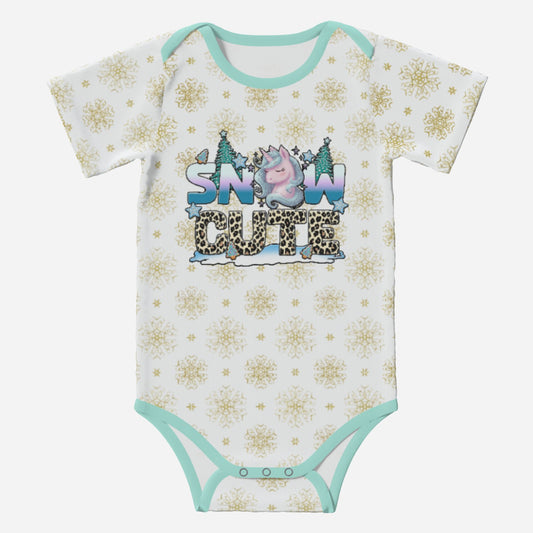 'SNOW CUTE' Adorable Unicorn; Short Sleeve Romper/Sleepsuit, Eco-Friendly Cotton
