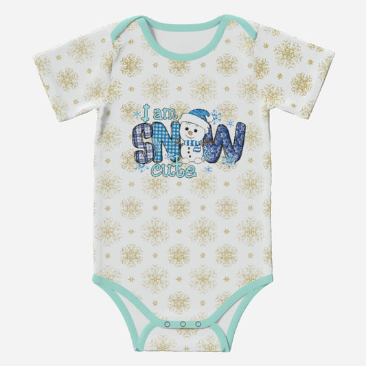 SNOW CUTE' Cute Snowman; Short Sleeve Romper/Sleepsuit, Eco-Friendly Cotton