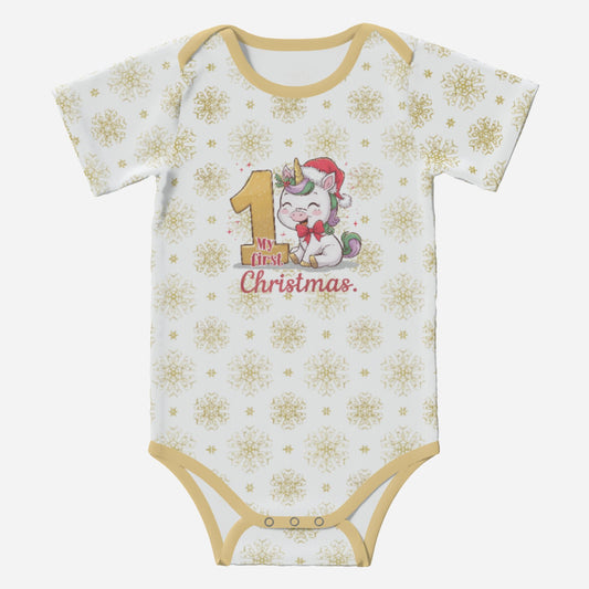 'My First Christmas' Super Cute Unicorn; Short Sleeve Romper/Sleepsuit Eco-Friendly Cotton