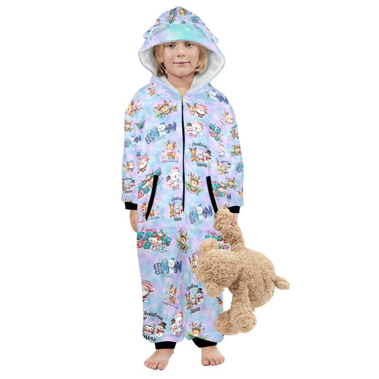 Christmas Snow Friends, Fleecy, Zip-Up Onesie Loungewear for Little Kids
