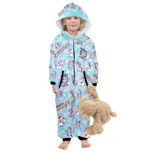 Magical Christmas Unicorns, Fleecy, Zip-Up Onesie Loungewear for Little Kids