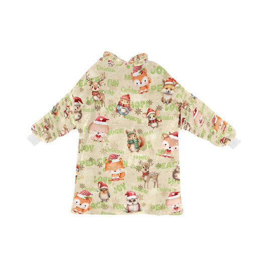 Gorgeously Soft and Snuggly Blanket Hoodie With Christmas-Woodland-Friends Design