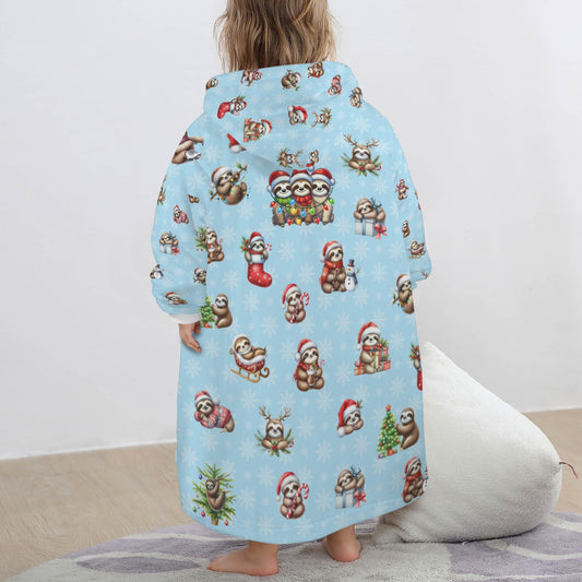 One-Size Blanket Hoodie for Tots, Featuring Lazy Sloths Celebrating Christmas