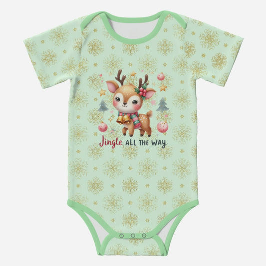 'Jingle All The Way' Reindeer; Super Cute Baby Short Sleeve Romper/Sleepsuit, Eco-Friendly Cotton