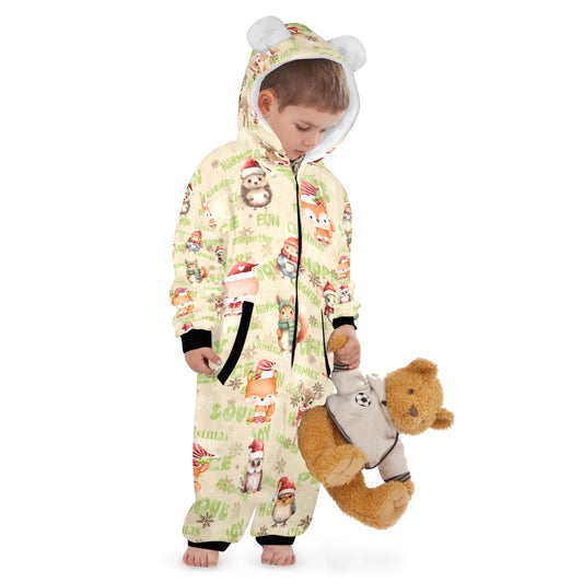 Christmas Woodland Friends, Fleecy, Zip-Up Onesie Loungewear for Little Kids