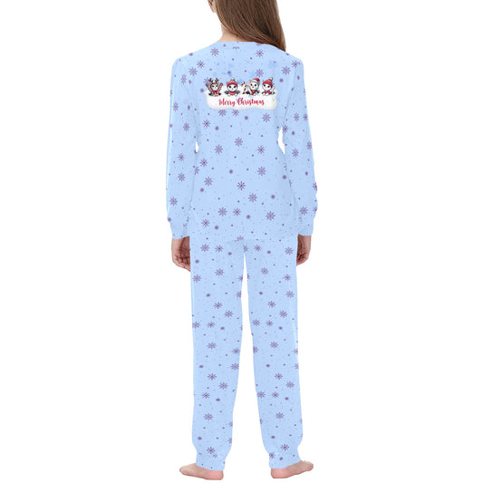 Lilac Snowflake PJs with Cute Christmas Kitten Kids' All Over Print Pajama Set