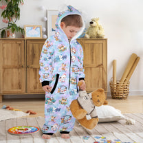Christmas Snow Friends, Fleecy, Zip-Up Onesie Loungewear for Little Kids