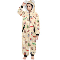 Christmas Sloths Fleecy Zip-Up Onesie Lounge Suit with Hood and Kangaroo Pocket, 8-15yrs