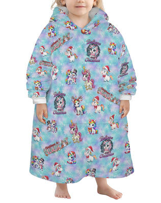 One-Size  Blanket Hoodie for Tots, Featuring Magical Friends Celebrating Christmas