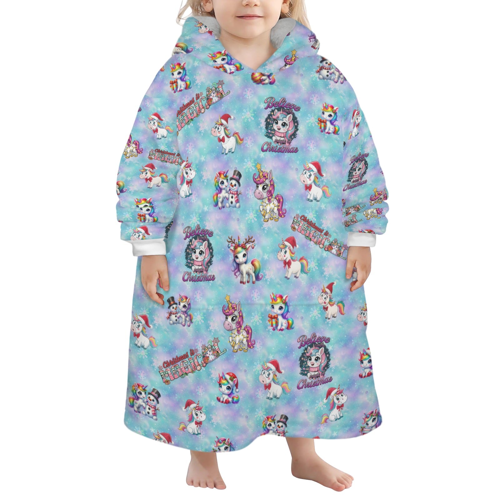 One-Size  Blanket Hoodie for Tots, Featuring Magical Friends Celebrating Christmas