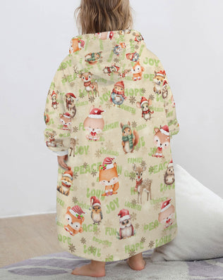 One-Size  Blanket Hoodie for Tots, Featuring Woodland Friends Celebrating Christmas