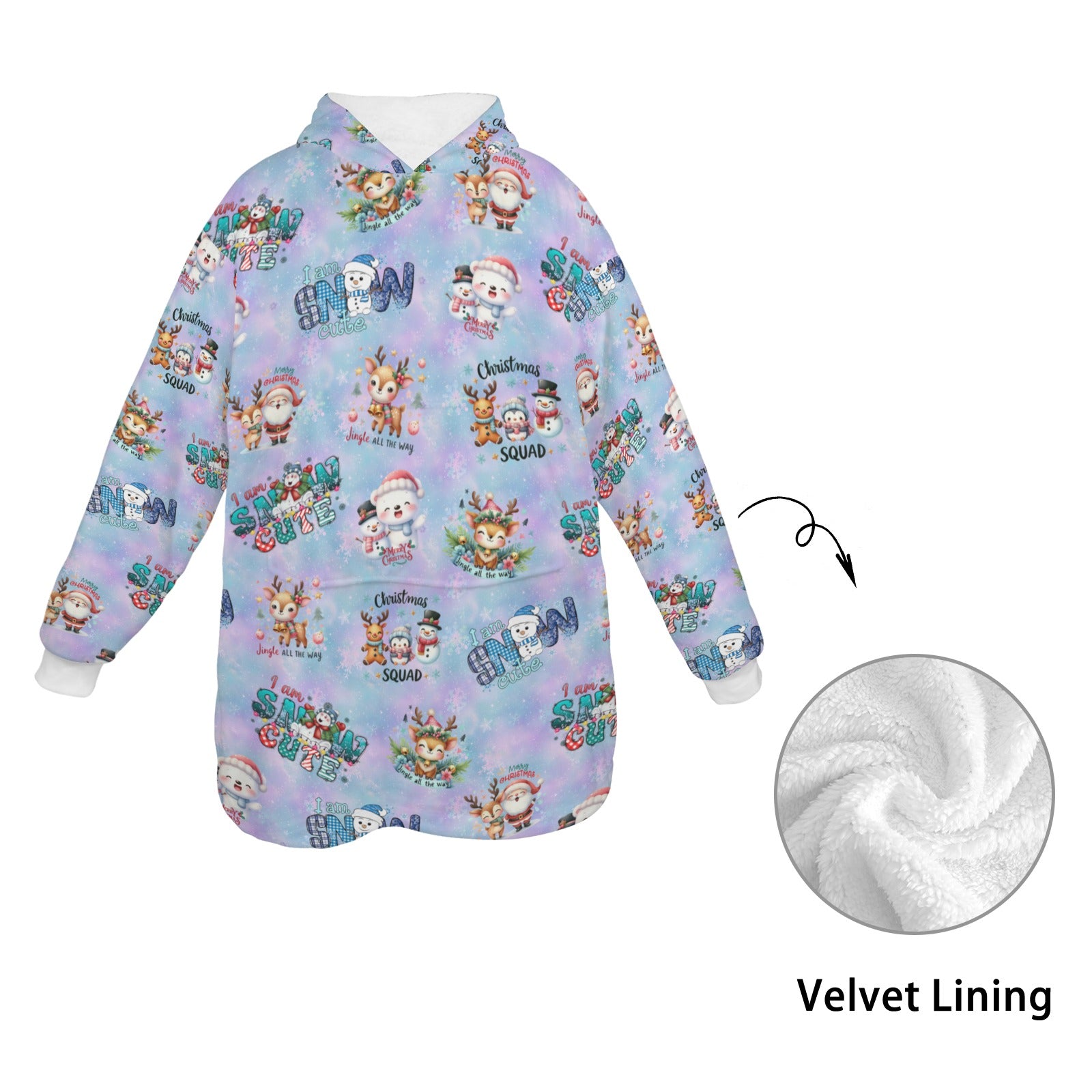 One-Size  Blanket Hoodie for Tots, Featuring Snowy Friends Celebrating Christmas
