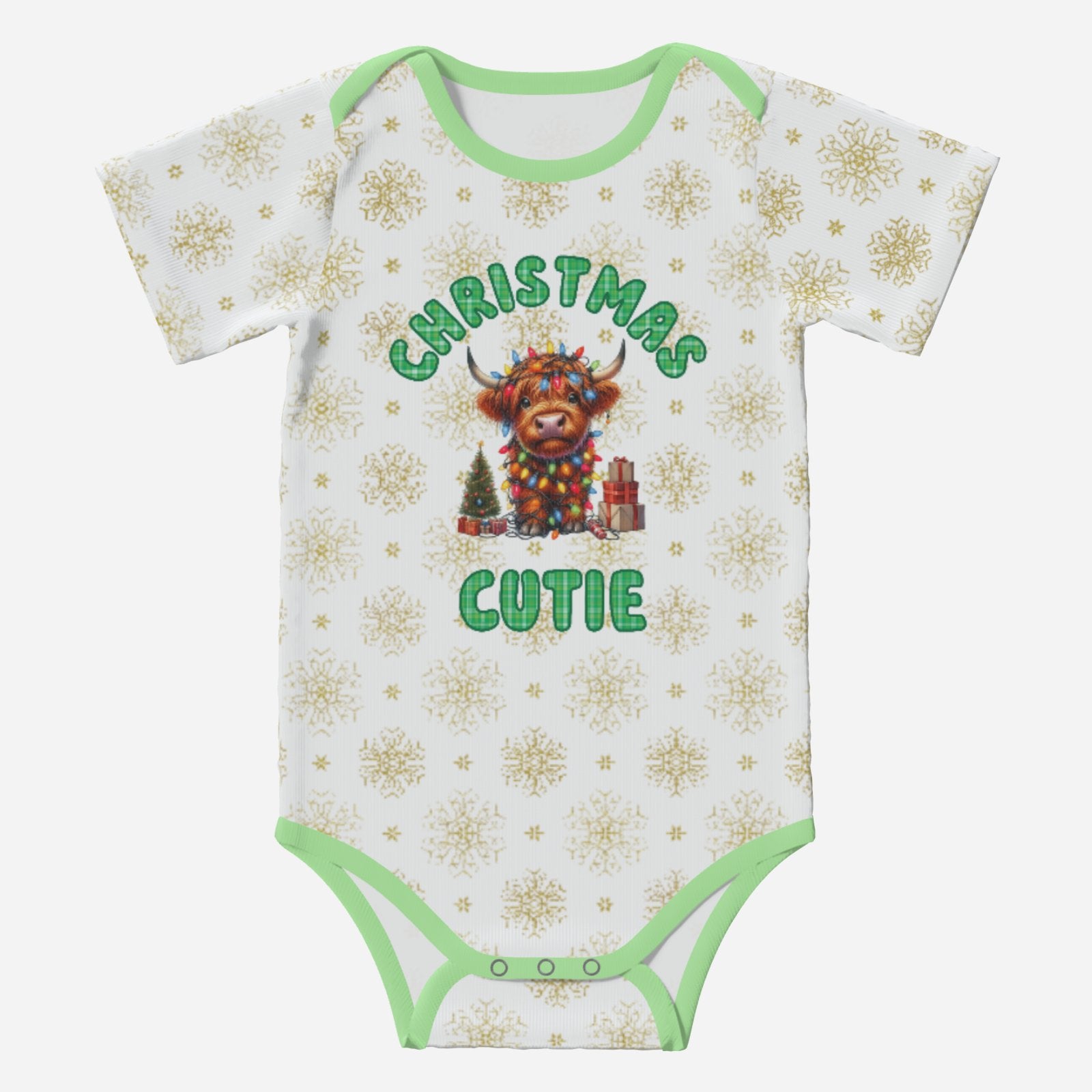 'CHRISTMAS CUTIE' Highland Cows; Short Sleeve Romper/Sleepsuits, Eco-Friendly Cotton
