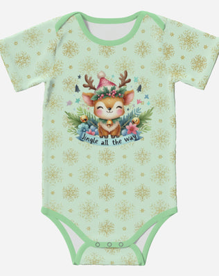 'Jingle All The Way' Reindeer; Super Cute Baby Short Sleeve Romper/Sleepsuit, Eco-Friendly Cotton