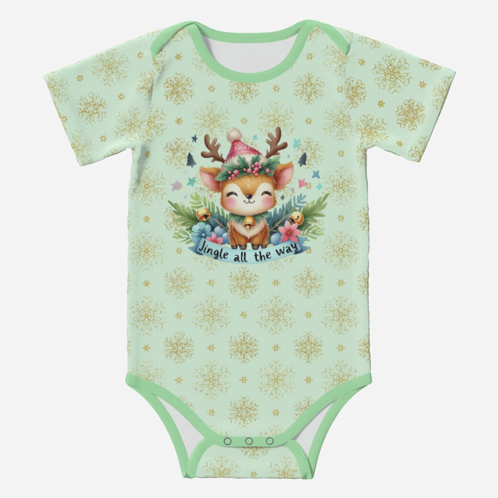 'Jingle All The Way' Reindeer; Super Cute Baby Short Sleeve Romper/Sleepsuit, Eco-Friendly Cotton