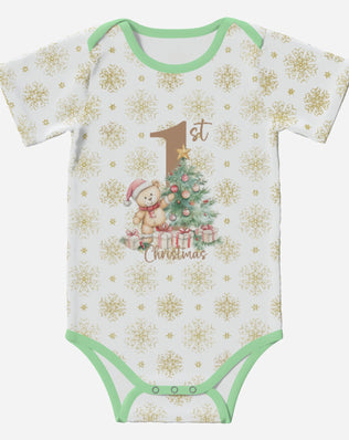 'My First Christmas' Adorable Christmas Teddy; Short Sleeve Romper/Sleepsuit, Eco-Friendly Cotton