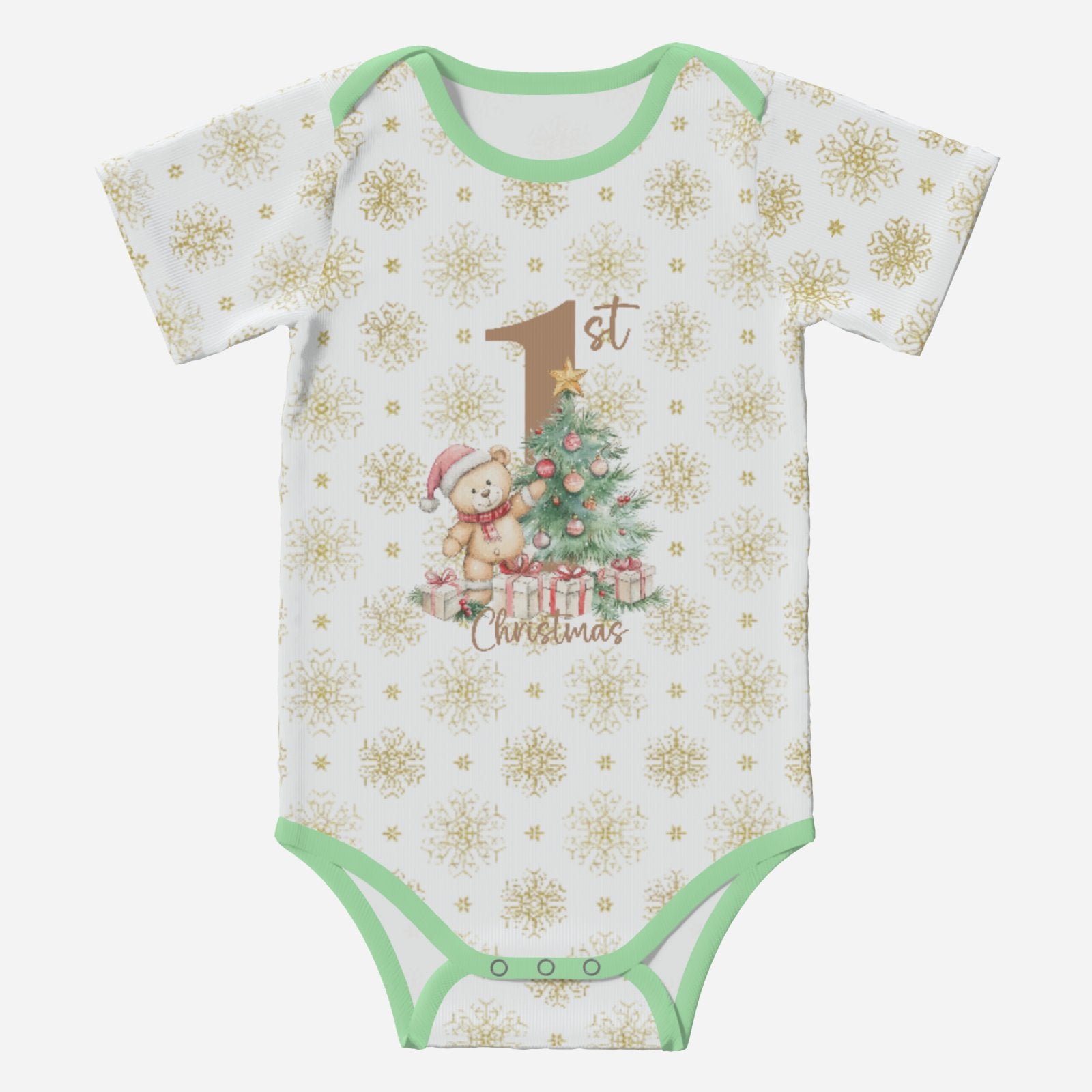 'My First Christmas' Adorable Christmas Teddy; Short Sleeve Romper/Sleepsuit, Eco-Friendly Cotton