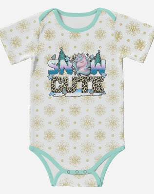 'SNOW CUTE' Adorable Unicorn; Short Sleeve Romper/Sleepsuit, Eco-Friendly Cotton