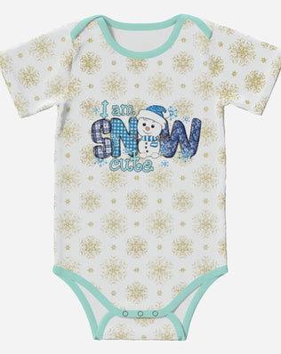 SNOW CUTE' Cute Snowman; Short Sleeve Romper/Sleepsuit, Eco-Friendly Cotton
