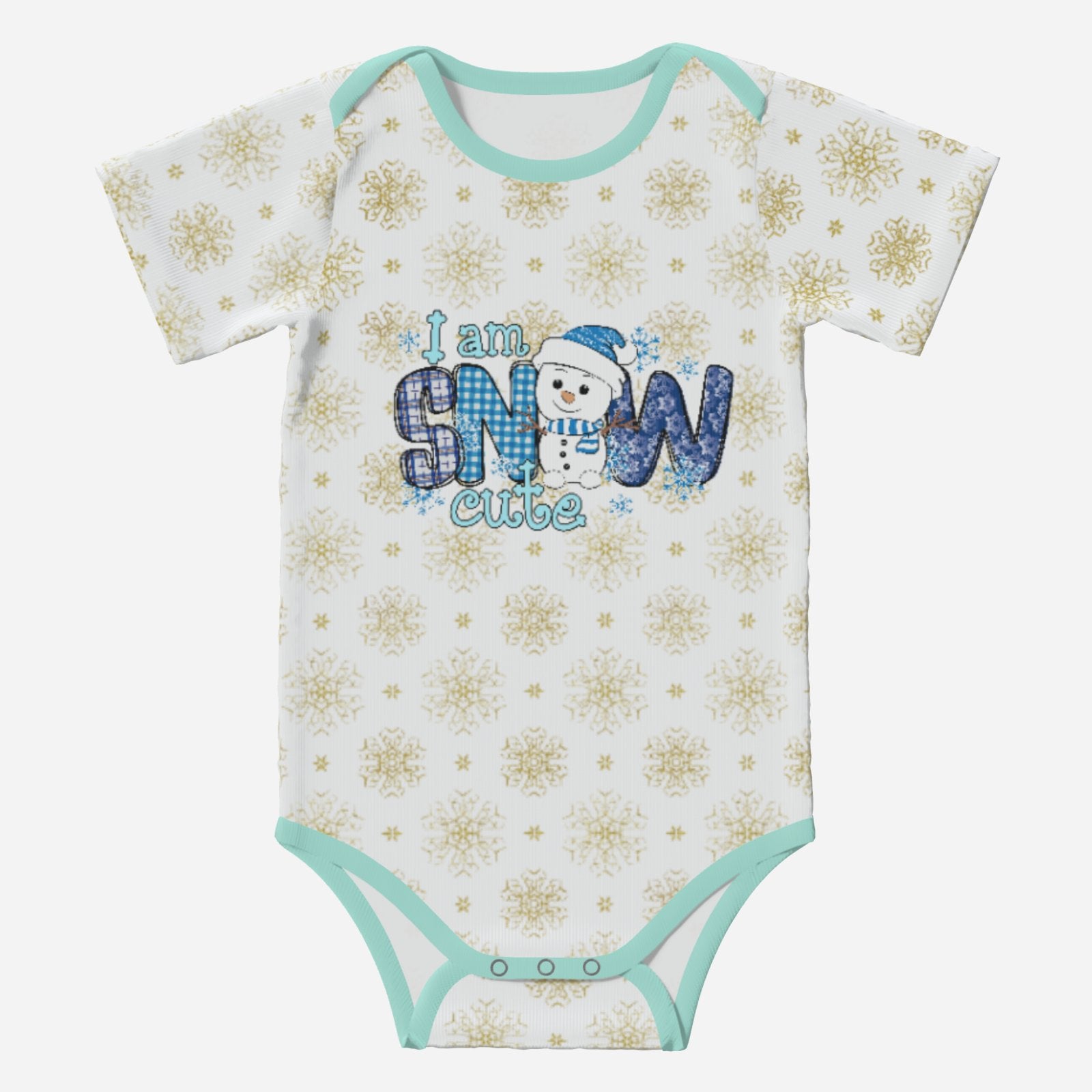 SNOW CUTE' Cute Snowman; Short Sleeve Romper/Sleepsuit, Eco-Friendly Cotton
