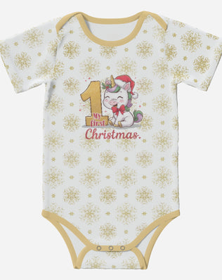 'My First Christmas' Super Cute Unicorn; Short Sleeve Romper/Sleepsuit Eco-Friendly Cotton