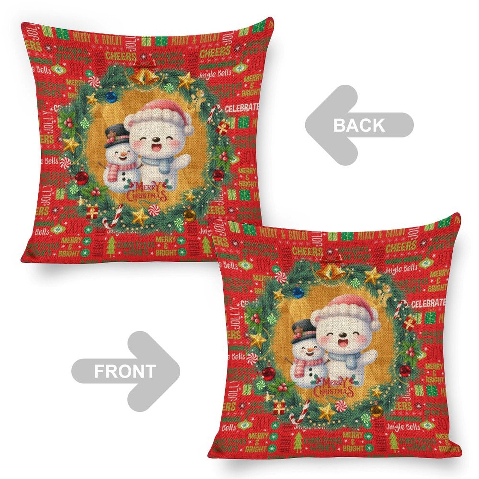 Set of 2 Cute, Colourful, Christmassy Cushion Covers 18"x18"