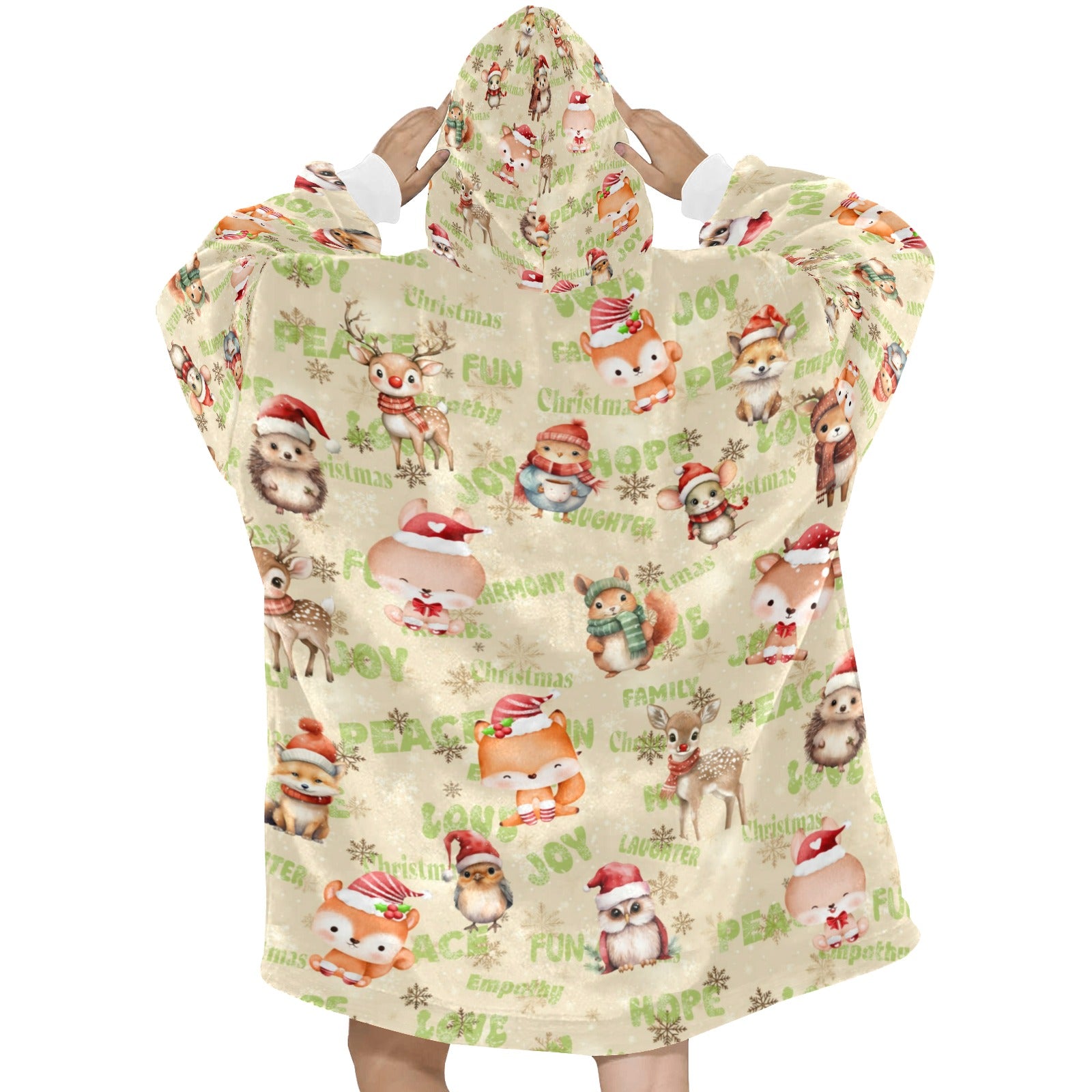 Gorgeously Soft and Snuggly Blanket Hoodie With Christmas-Woodland-Friends Design