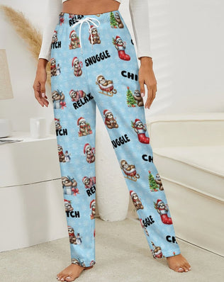 Fleecy Feel Loungewear / PJ Bottoms with Cute Sleepy Christmas Sloths