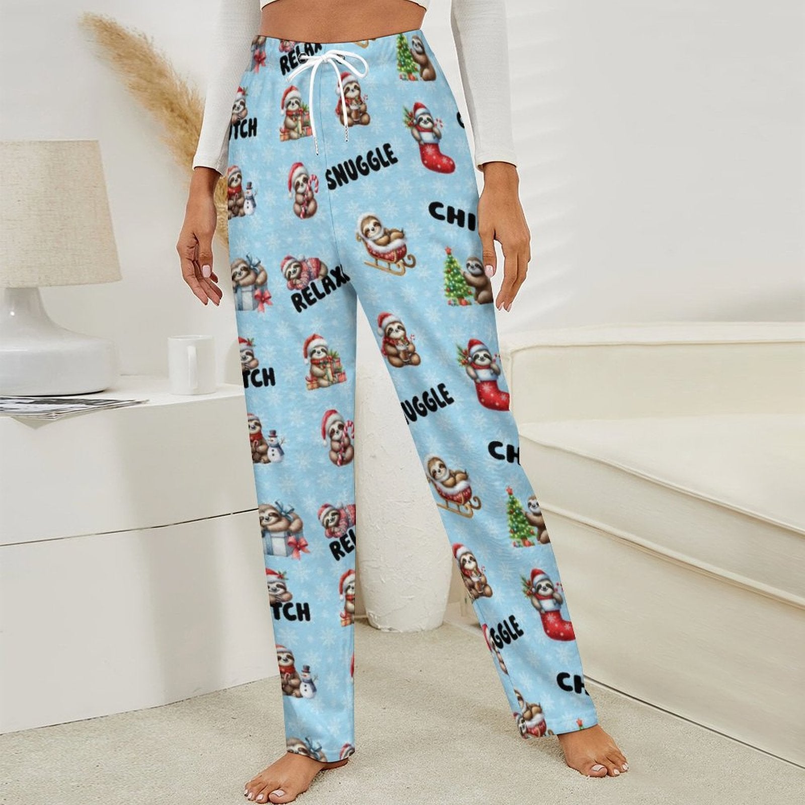 Fleecy Feel Loungewear / PJ Bottoms with Cute Sleepy Christmas Sloths