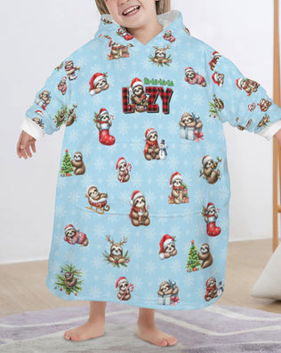 One-Size  Blanket Hoodie for Tots, Featuring Lazy Sloths Celebrating Christmas