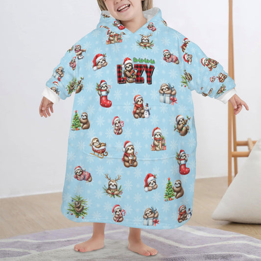 One-Size  Blanket Hoodie for Tots, Featuring Lazy Sloths Celebrating Christmas