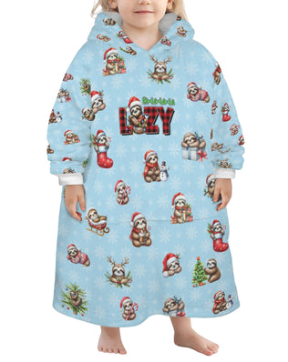 One-Size  Blanket Hoodie for Tots, Featuring Lazy Sloths Celebrating Christmas