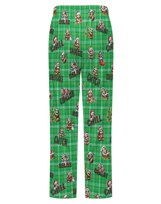 Fleecy Feel Loungewear / PJ Bottoms with Cute Sleepy Christmas Sloths on Green Tartan