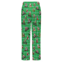 Fleecy Feel Loungewear / PJ Bottoms with Cute Sleepy Christmas Sloths on Green Tartan