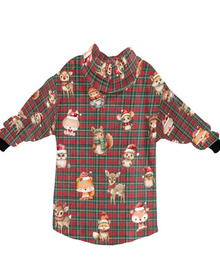 Gorgeously Soft and Snuggly Blanket Hoodie With Christmas Tartan Woodland Friends Design