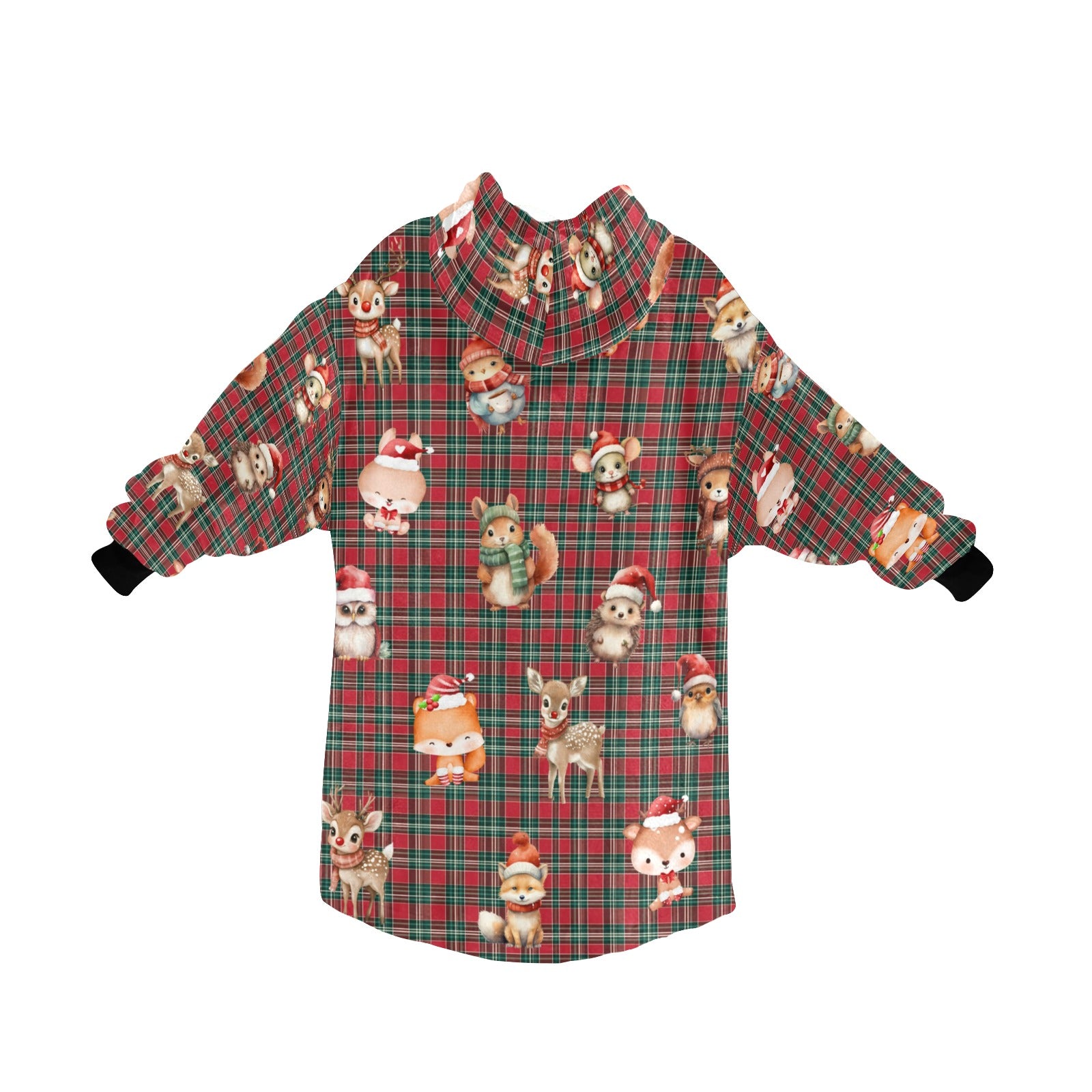 Gorgeously Soft and Snuggly Blanket Hoodie With Christmas Tartan Woodland Friends Design