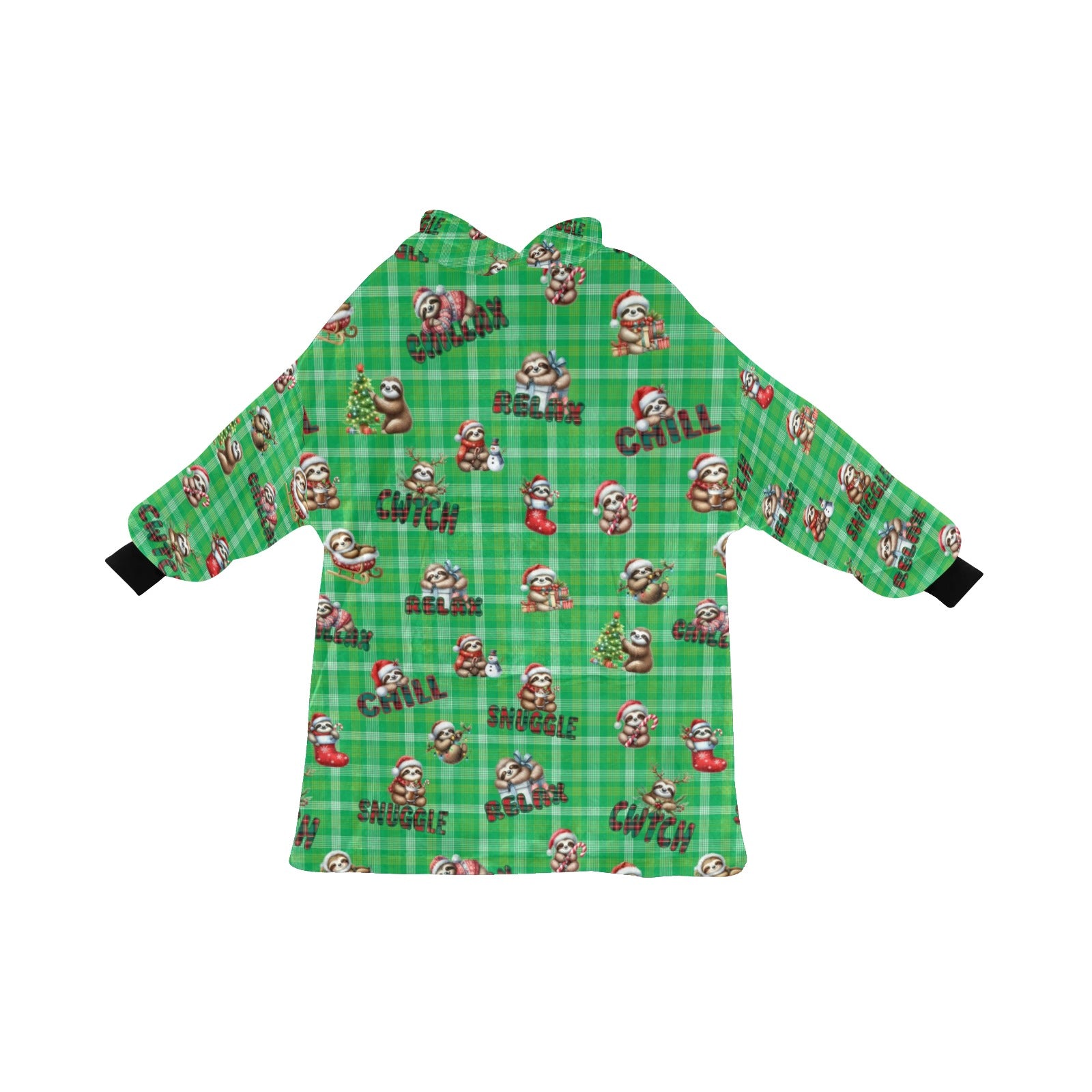 Gorgeously Soft and Snuggly Blanket Hoodie With Christmas  Sloths on Tartan Design