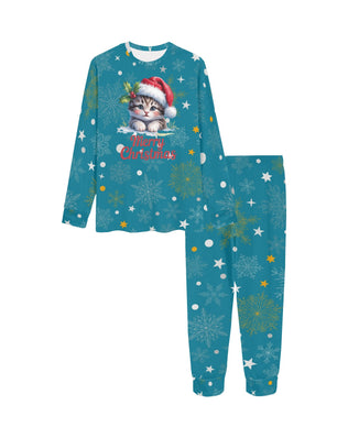 Soft, Comfortable Kids Unisex PJ Set with Cute Christmas Kitten