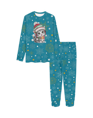 Soft, Comfortable Kids Unisex PJ Set with Fun Winter Merry Christmas Kitties Design