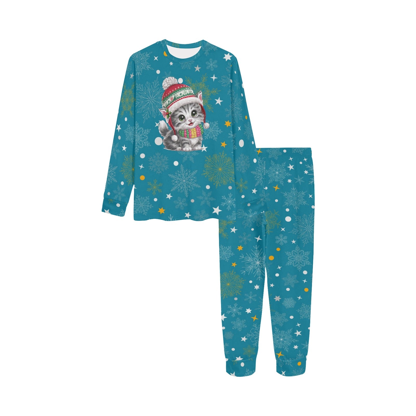 Soft, Comfortable Kids Unisex PJ Set with Fun Winter Merry Christmas Kitties Design