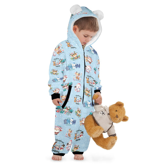 Christmas Snow Friends, Fleecy, Zip-Up Onesie Loungewear for Little Kids