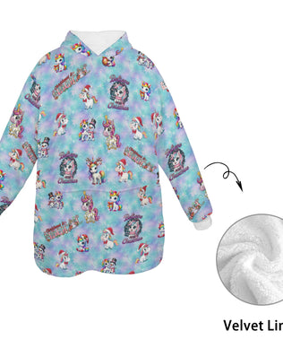 One-Size  Blanket Hoodie for Tots, Featuring Magical Friends Celebrating Christmas