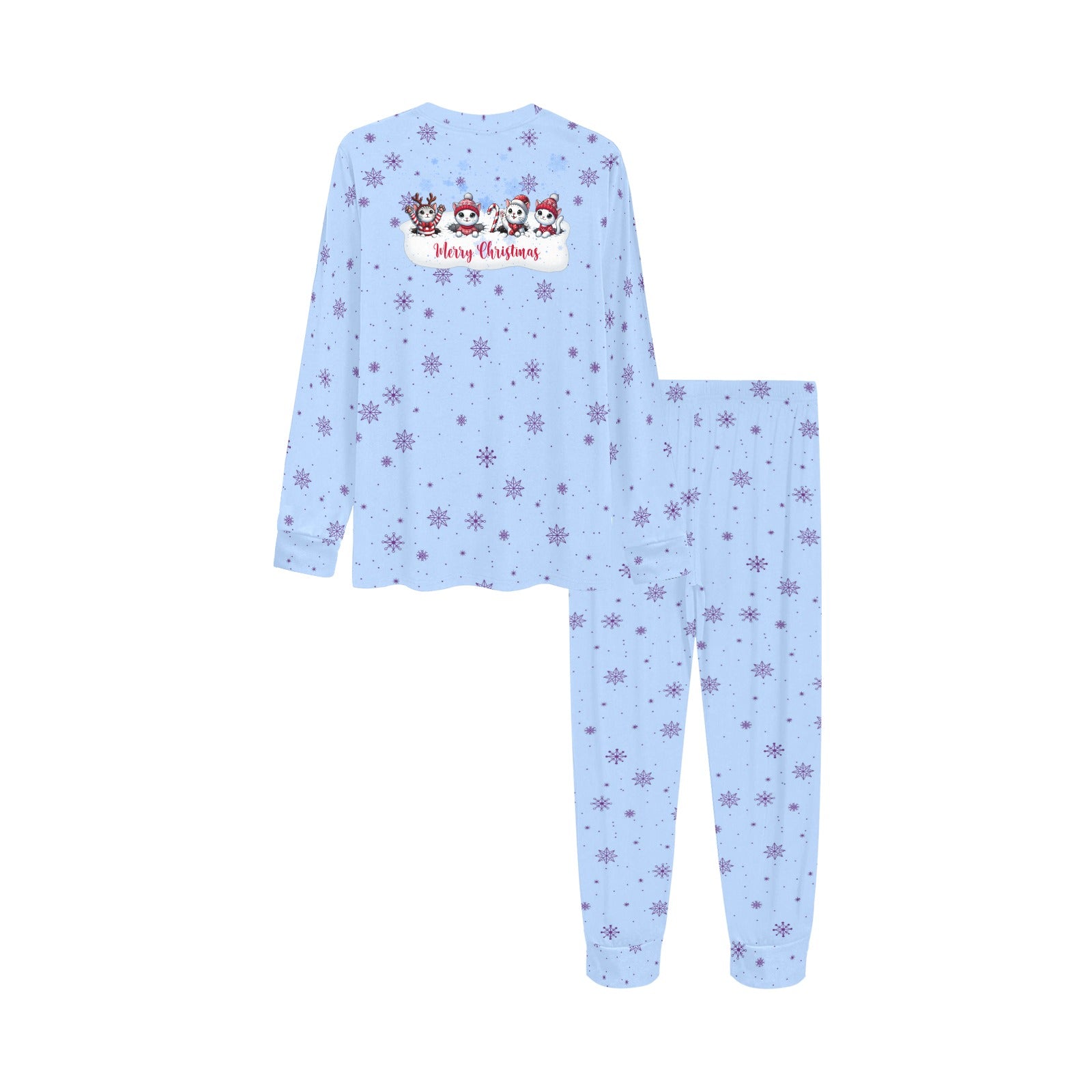 Lilac Snowflake PJs with Cute Christmas Kitten Kids' All Over Print Pajama Set