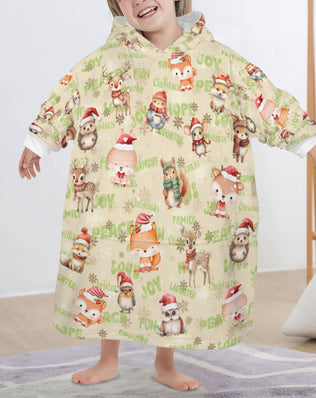 One-Size  Blanket Hoodie for Tots, Featuring Woodland Friends Celebrating Christmas