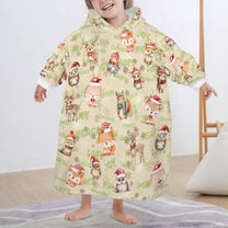 One-Size  Blanket Hoodie for Tots, Featuring Woodland Friends Celebrating Christmas
