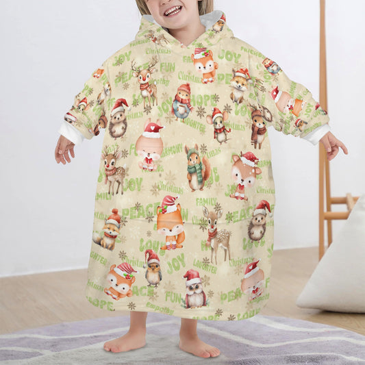 One-Size  Blanket Hoodie for Tots, Featuring Woodland Friends Celebrating Christmas