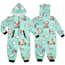 Christmas Artic Friends, Fleecy, Zip-Up Onesie Loungewear for Little Kids