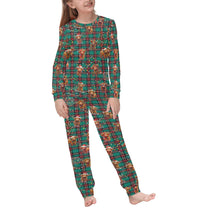 Soft, Comfortable Kids PJ Set with cute Highland Cows on Tartan Background