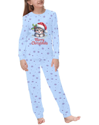 Soft, Comfortable Kids Unisex PJ Set with Cute Christmas Kitten